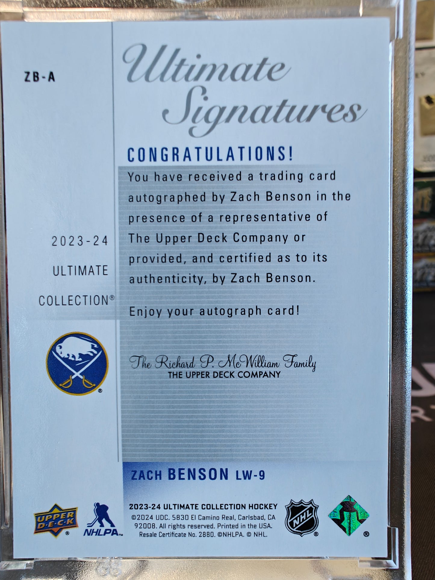 2024-25 Upper Deck Ultimate Rookie Signatures ZACH BENSON RC Auto #ZB-A