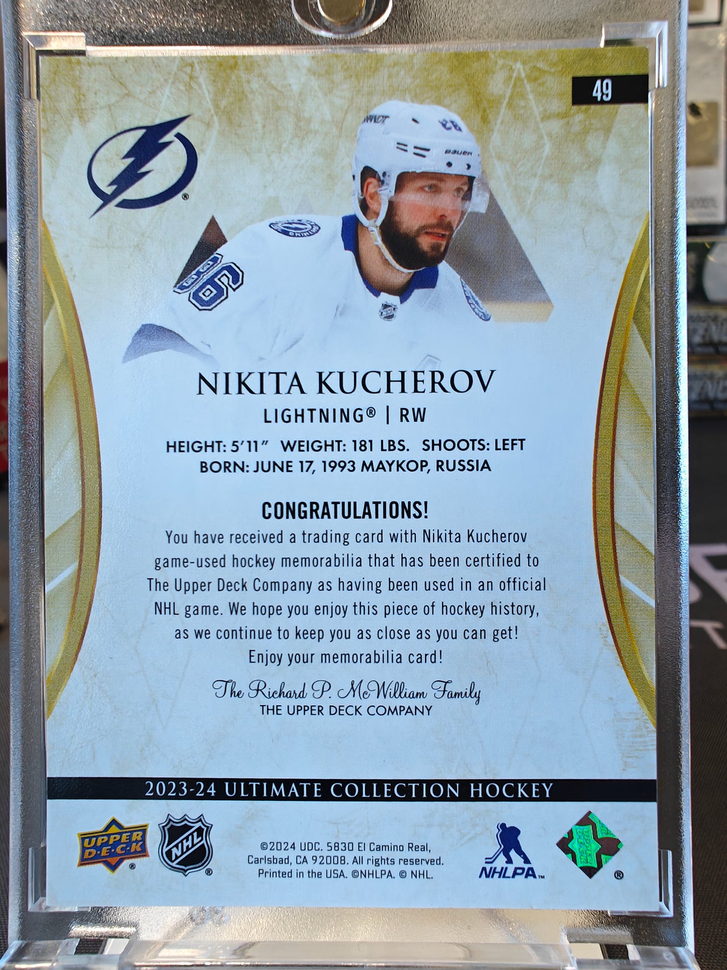 Nikita Kucherov Jumbo Patch 2023-24 Ultimate #49 Tampa Bay Lightning /10