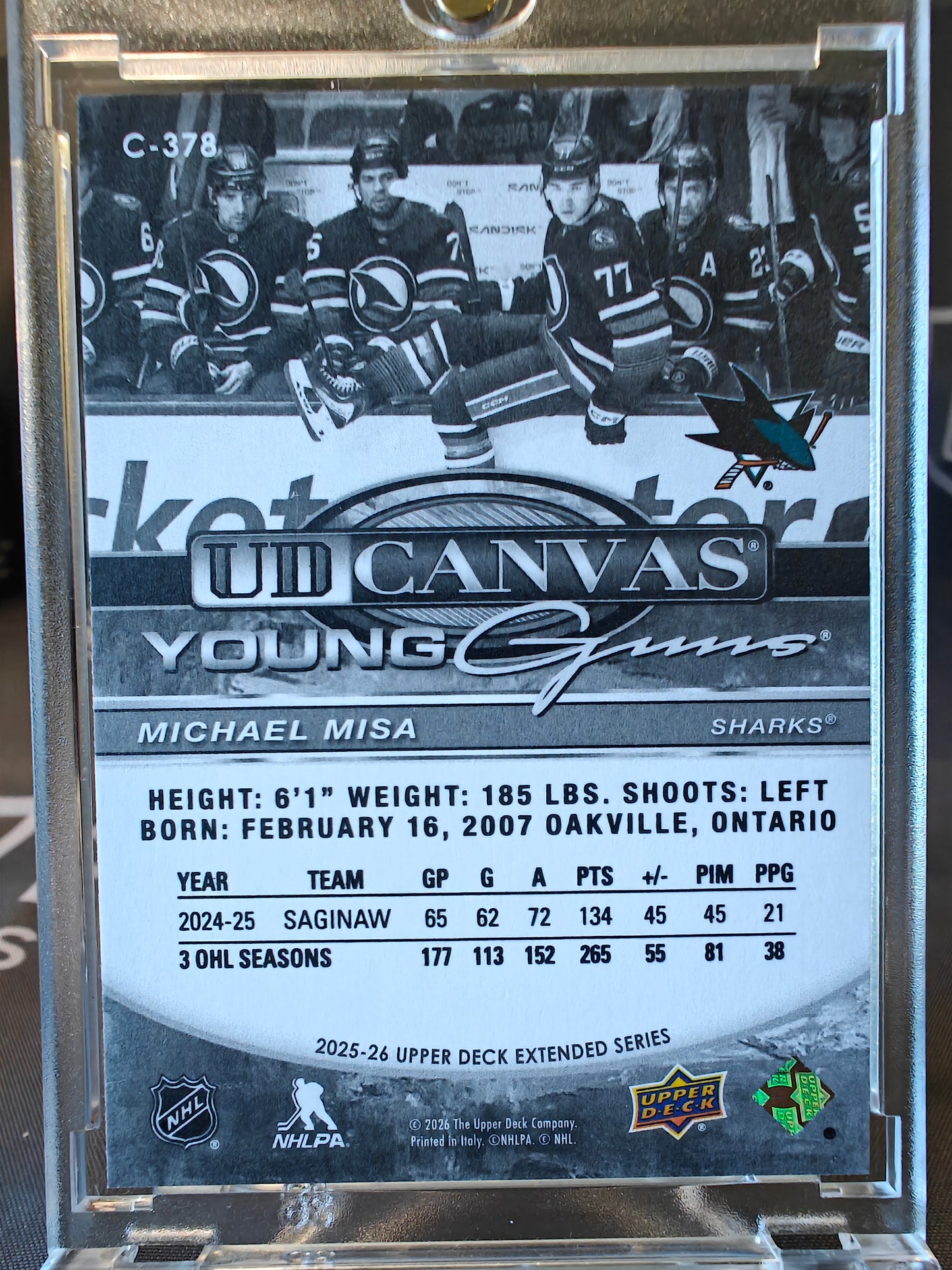 Michael Misa 2025-26 Upper Deck Extended Young Guns Canvas Black C-378