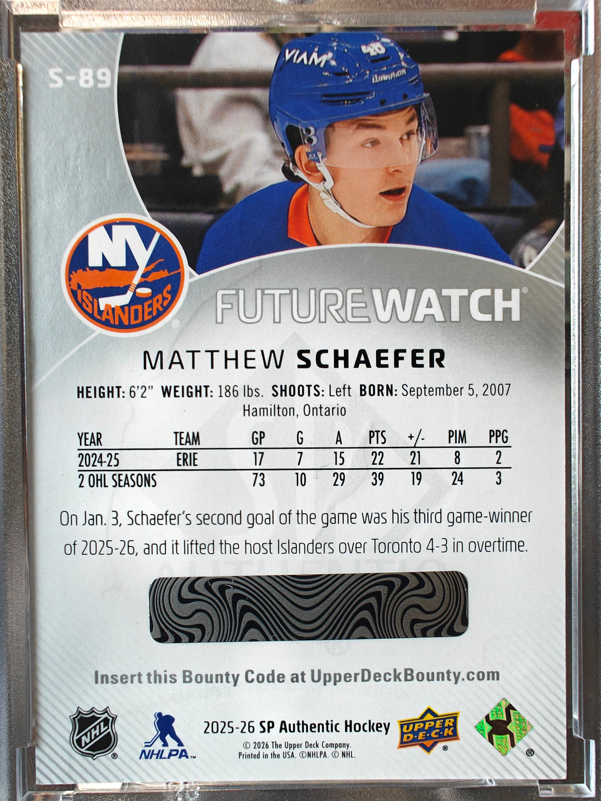 2025-26 SP Authentic Matthew Schaeffer Future Watch Level 3 Spectrum FX