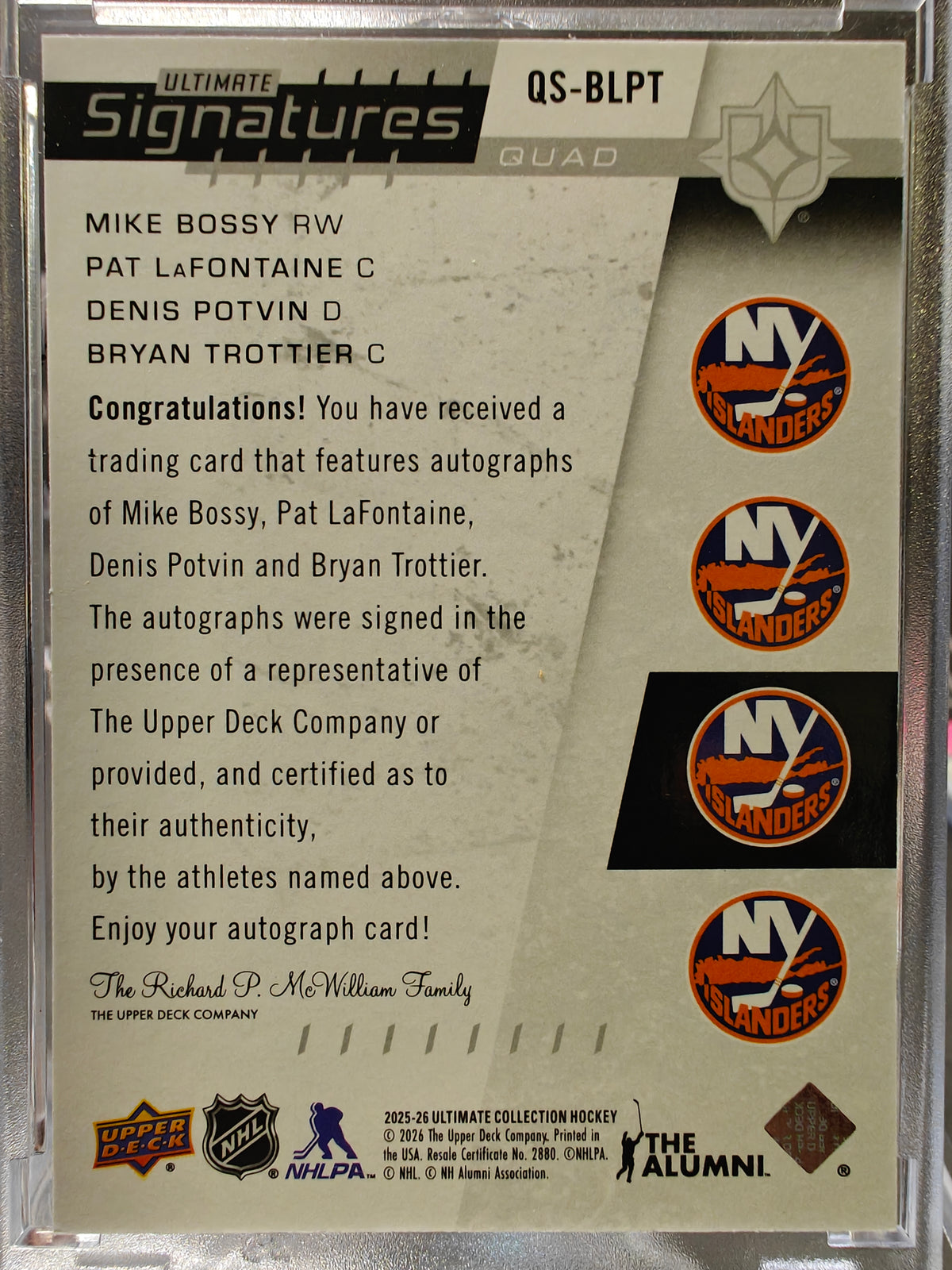 2025-26 Ultimate Collection QUAD SIGNATURES /10 New York Islanders