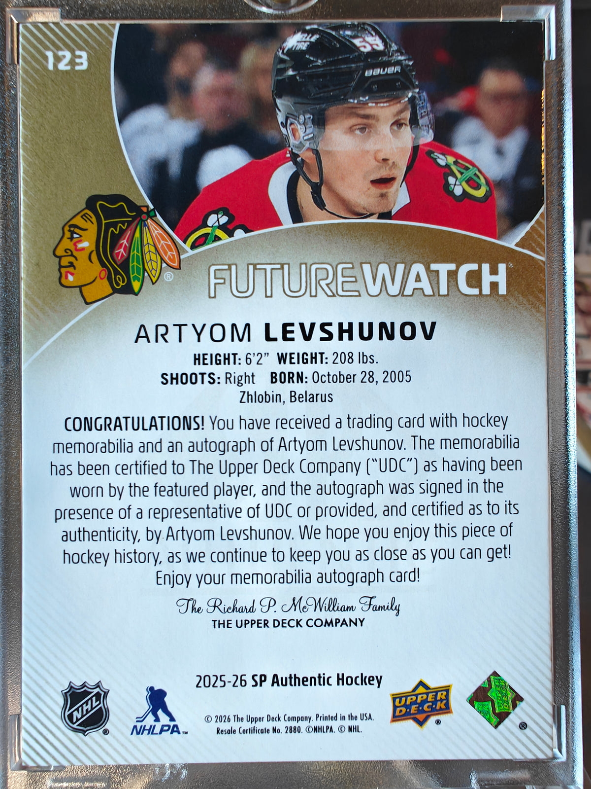 2025-26 Artyom Levshunov Future Watch Auto Patch /100