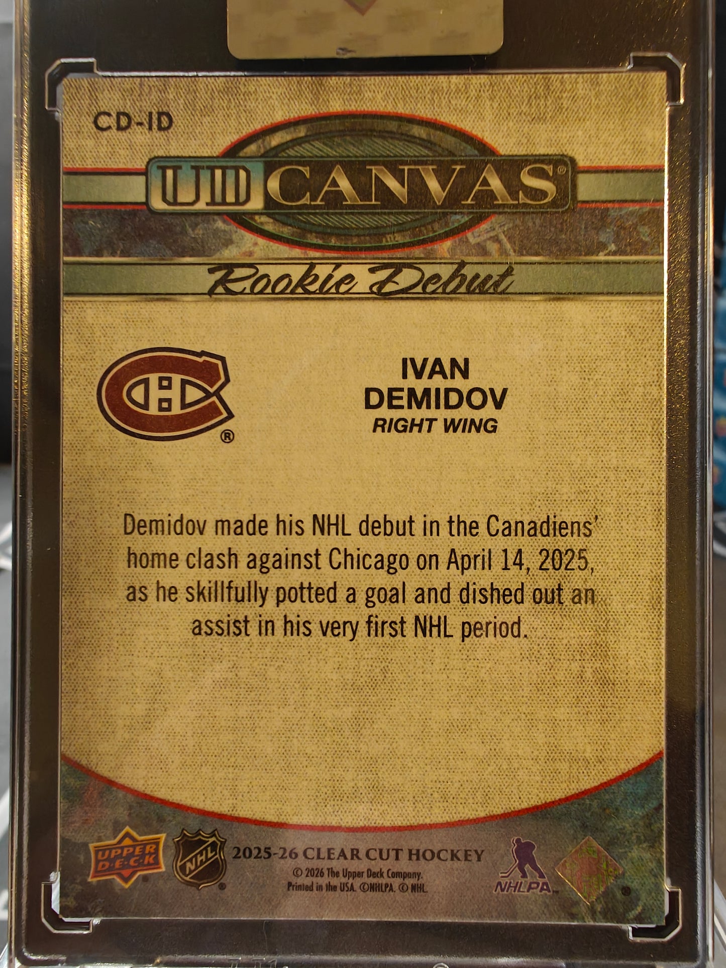 2025-26 Upper Deck Clear Cut Hockey Ivan Demidov Rookie UD Canvas
