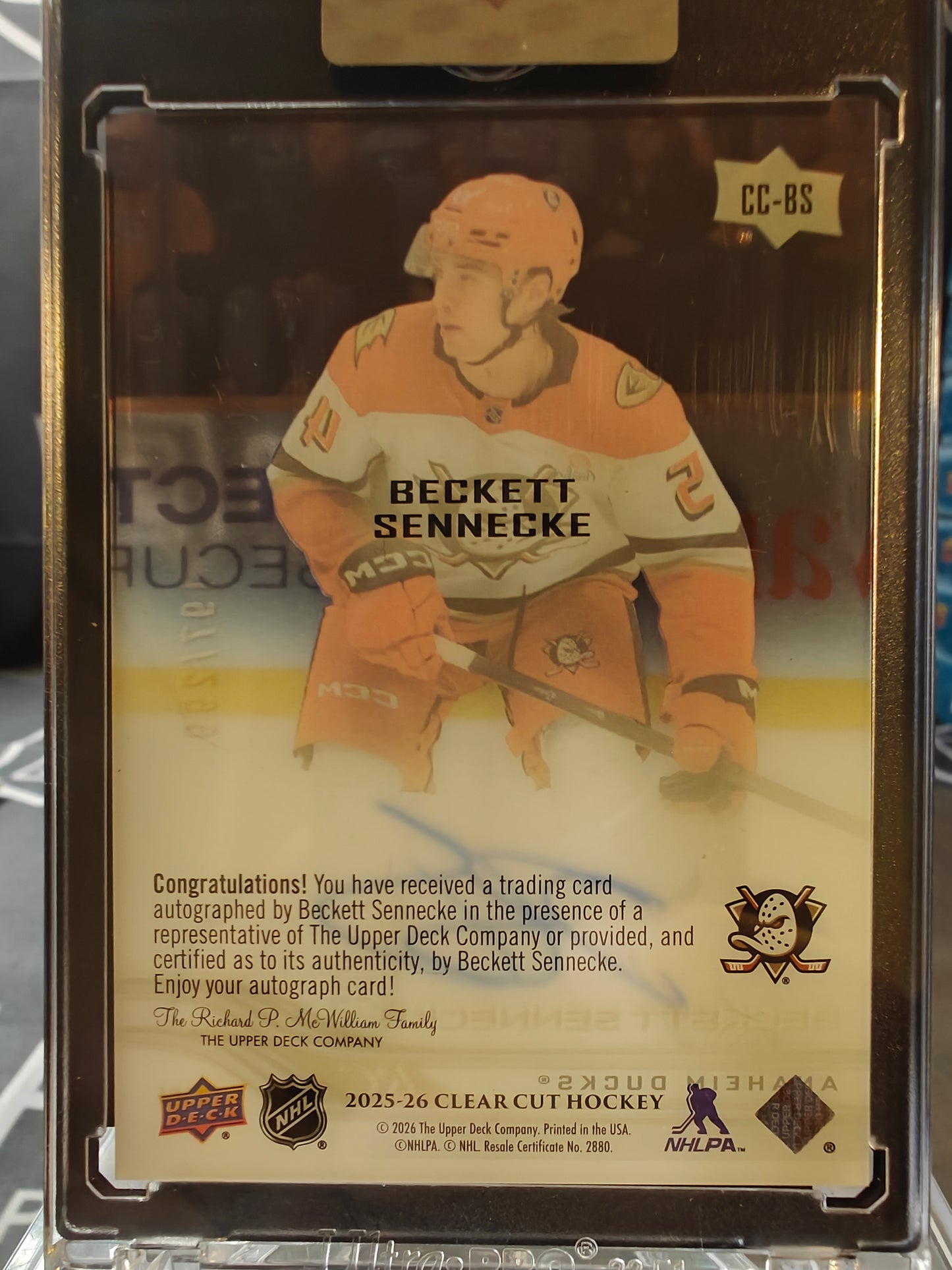 2025-26 Upper Deck Clear Cut Hockey Beckett Sennecke Rookie /299