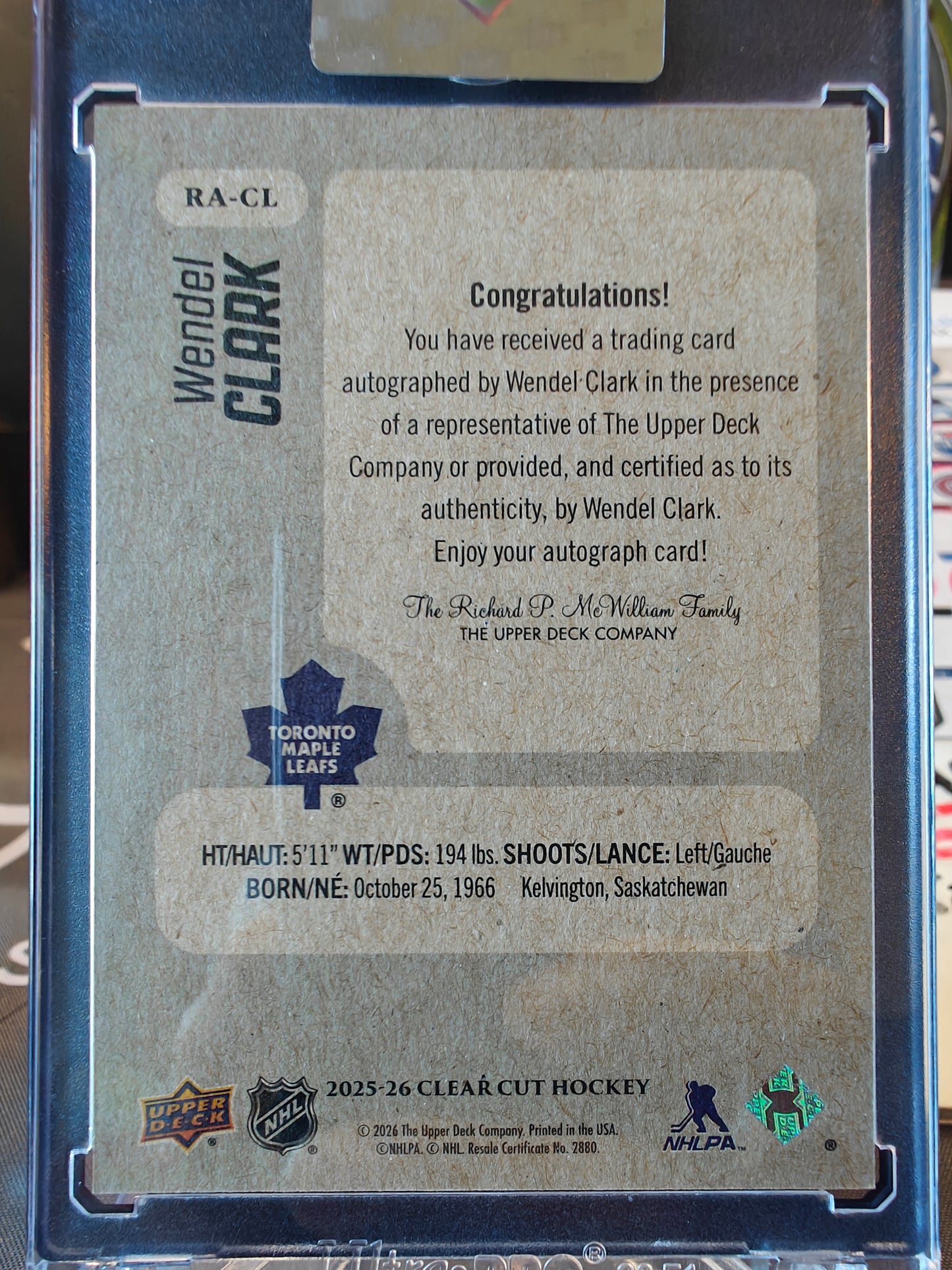 2025-26 Upper Deck Clear Cut Wendel Clark Retro Auto