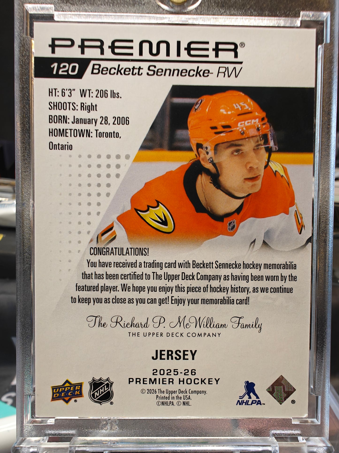 2025-26 Premier Beckett Sennecke Rookie Patch Jersey
