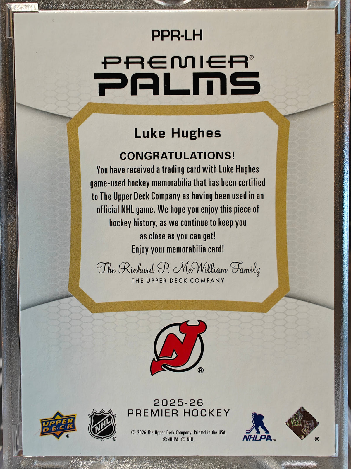 2025-26 Premier Palms Glove Luke Hughes /20