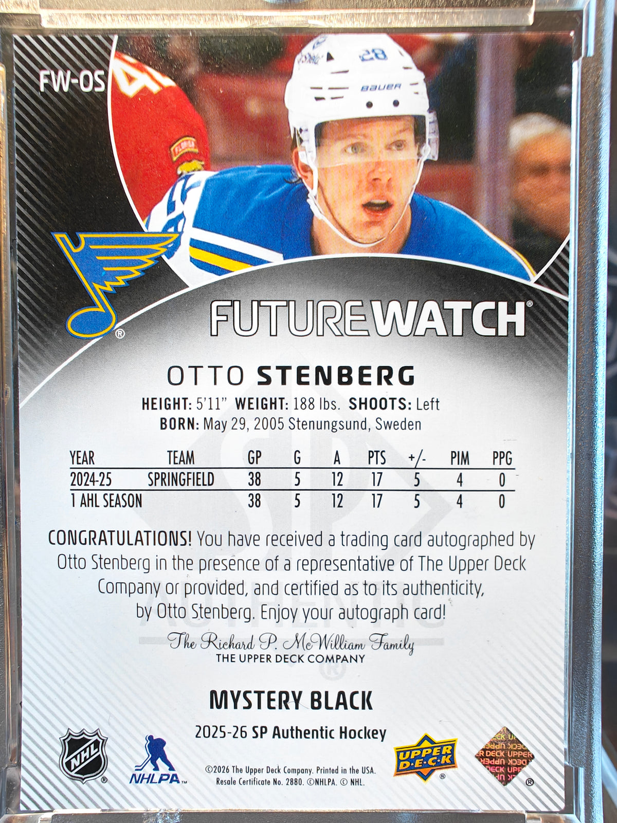 Mystery Black Otto Stenberg Future Watch Auto 2025-26 SSP Authentic