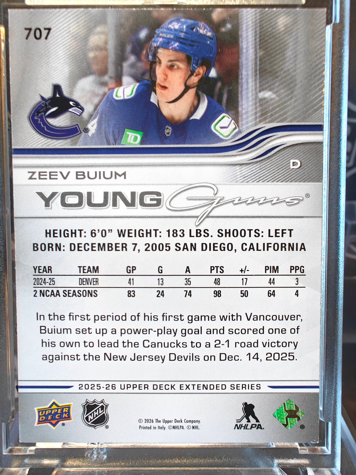 2025-26 UD Extended Series Zeev Buium Young Guns Deluxe /250