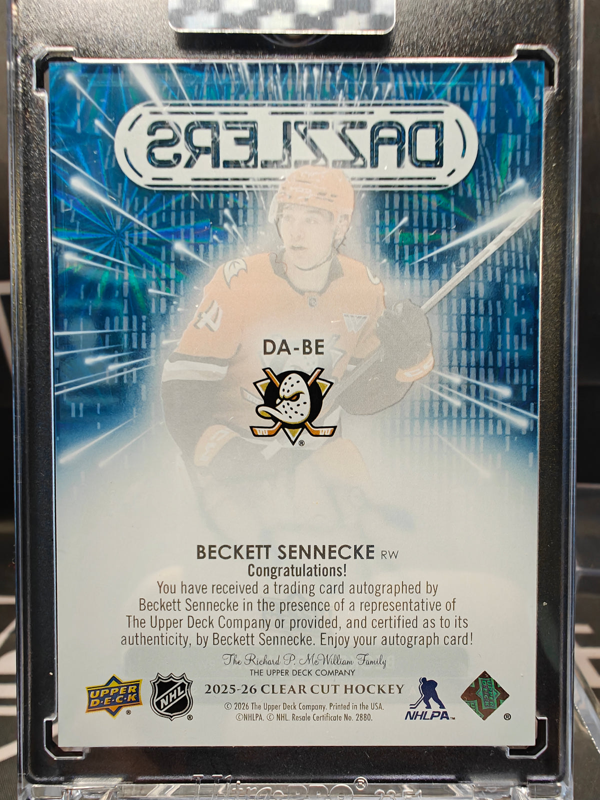 2025-26 Upper Deck Clear Cut Beckett Sennecke Dazzlers