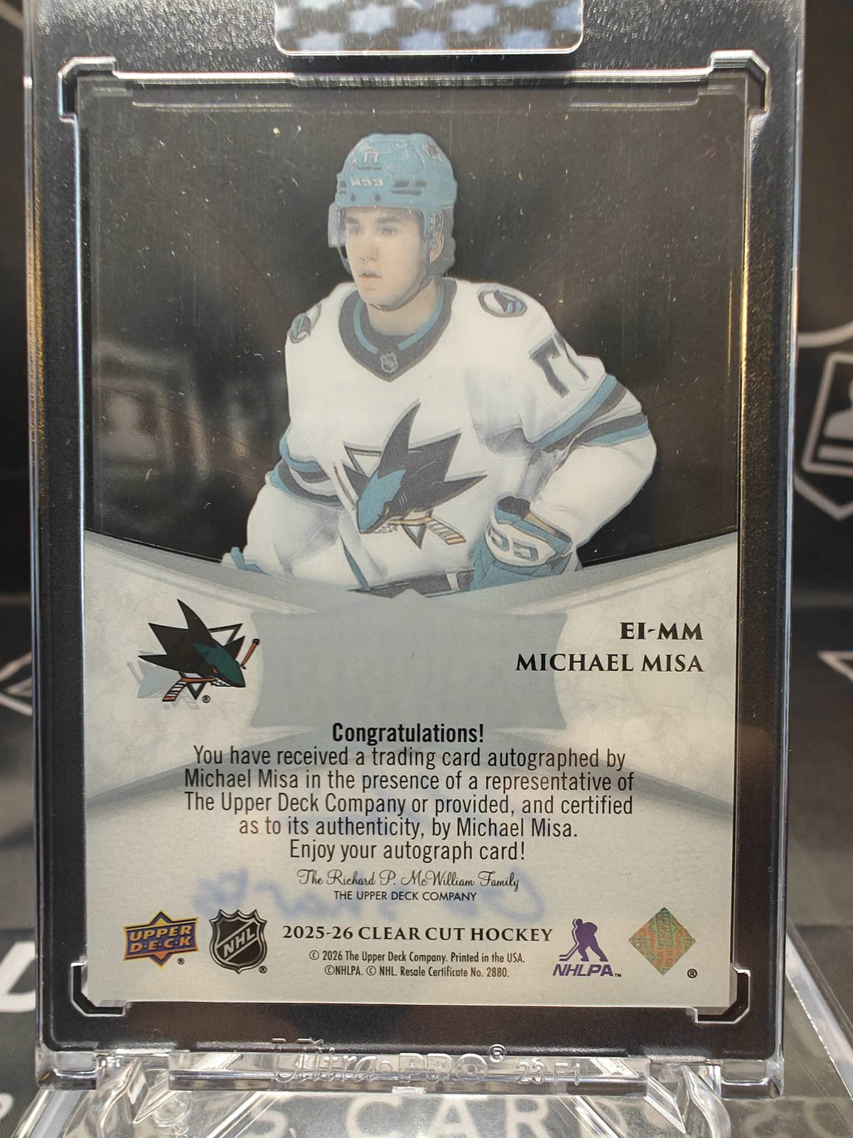 2025-26 Upper Deck Clear Cut Hockey Michael Misa Exquisite Collection Inscriptions Auto /25
