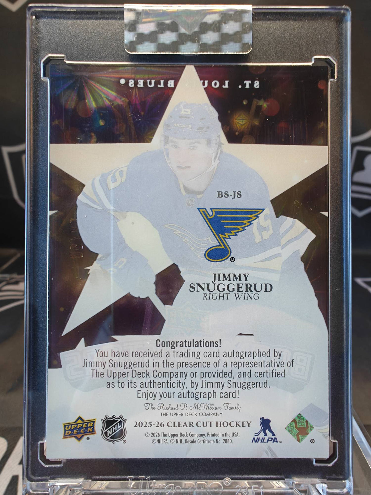 2025-26 Upper Deck Clear Cut Hockey Jimmy Snuggerud Booming Stars Auto /50