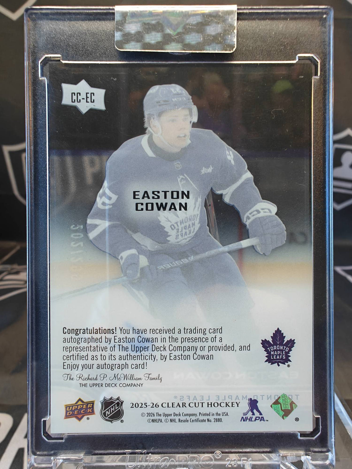 2025-26 Upper Deck Clear Cut Hockey Easton Cowan Rookie Autograph /299