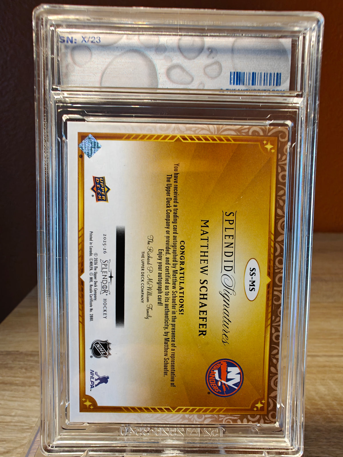 Matthew Schaefer Splendor Splendid Signatures Auto back