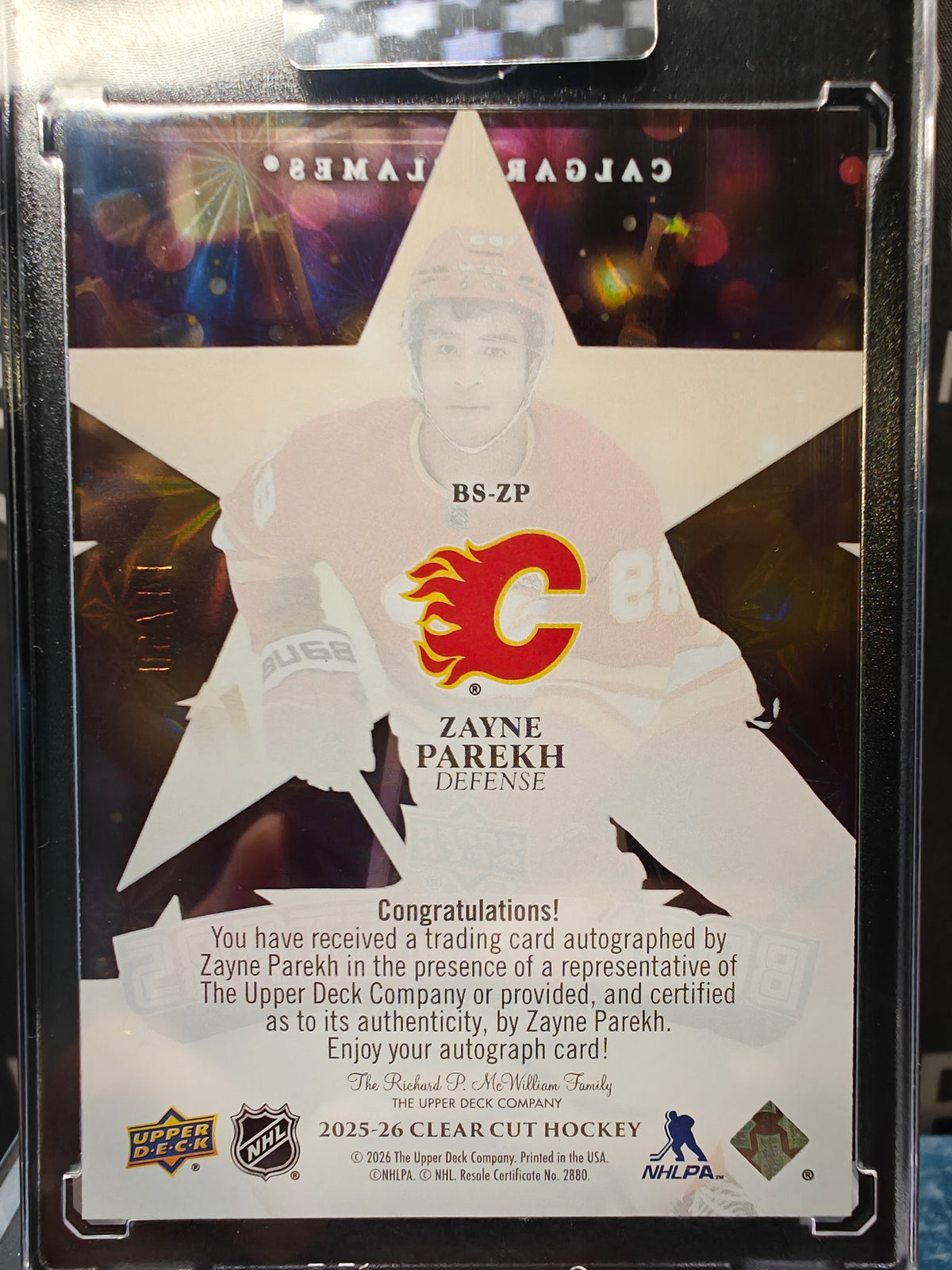 Zayne Parekh 2025-26 Clear Cut Auto /50 back