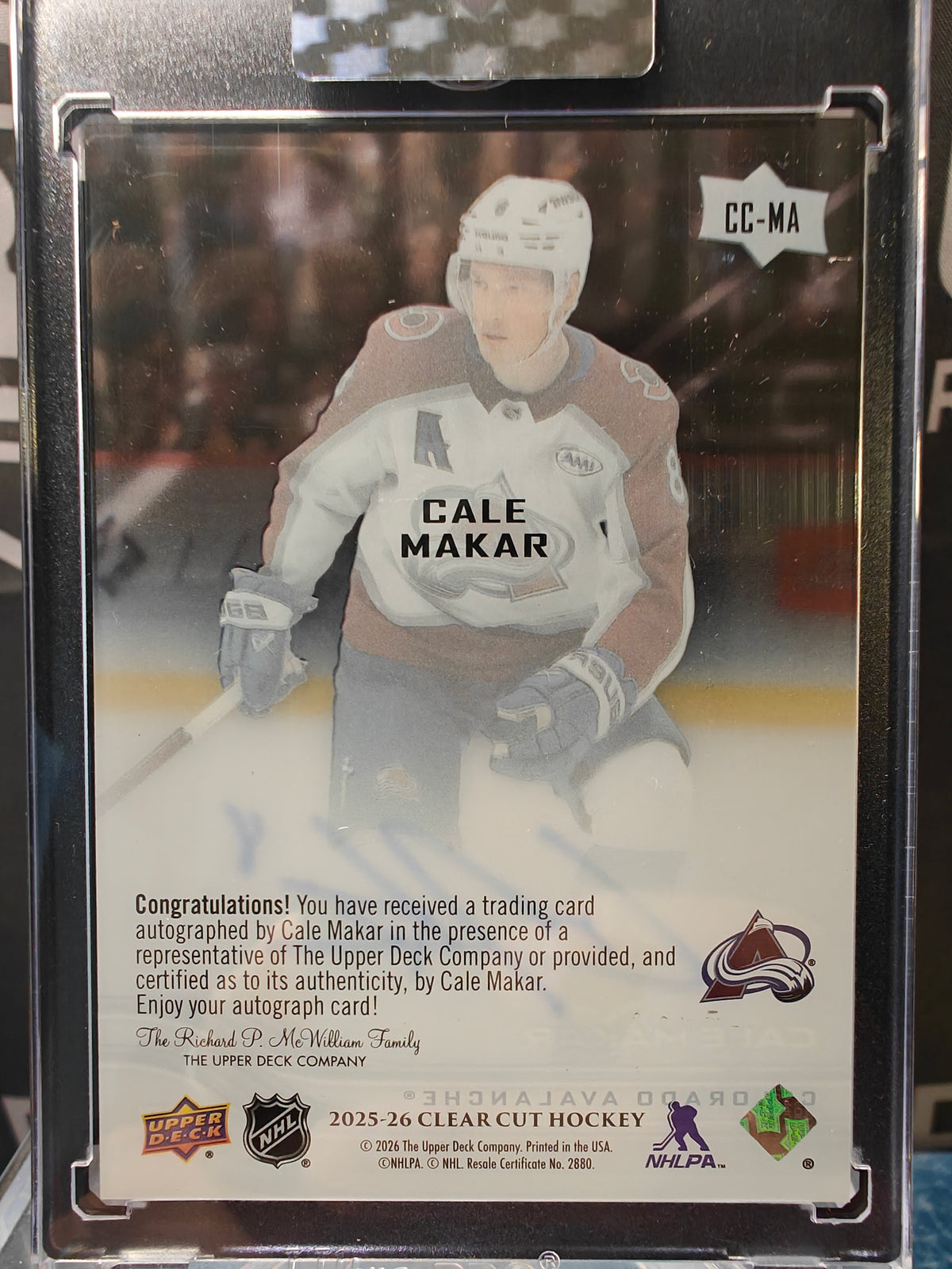 Cale Makar 2025-26 Clear Cut Auto back