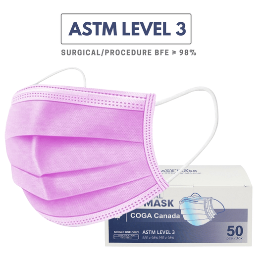 50 pack - Pink - Surgical Face Masks (ASTM Level 3)