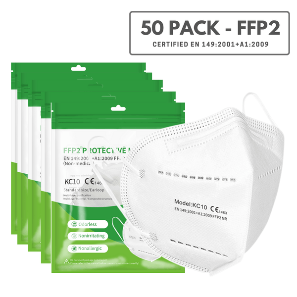 50 Pack (Black) FFP2 Disposable Face Mask (Europe EN149 Certified) K