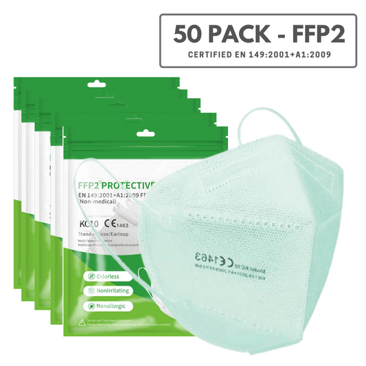 50 Pack (Green) - FFP2 Disposable Face Mask (Europe EN149 Certified) KN95
