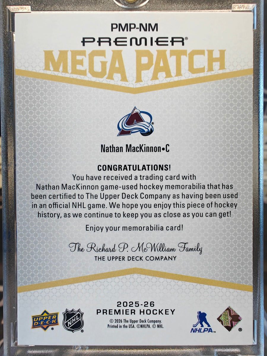 2025-26 Upper Deck Premier Nathan MacKinnon Mega Patch back