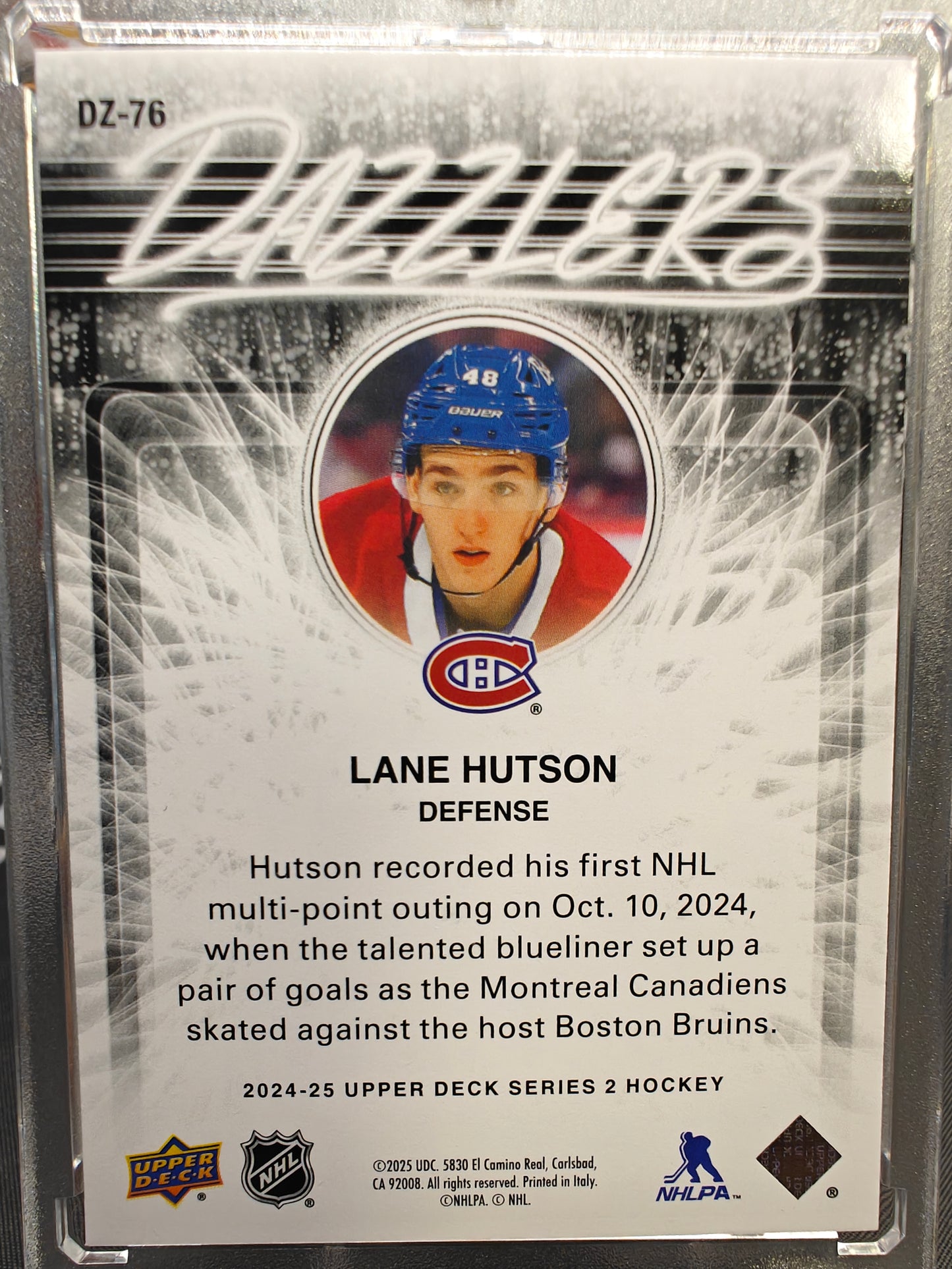 2024-25 Upper Deck Series 2 Dazzlers Lane Hutson Red RC #DZ-76 Color Match