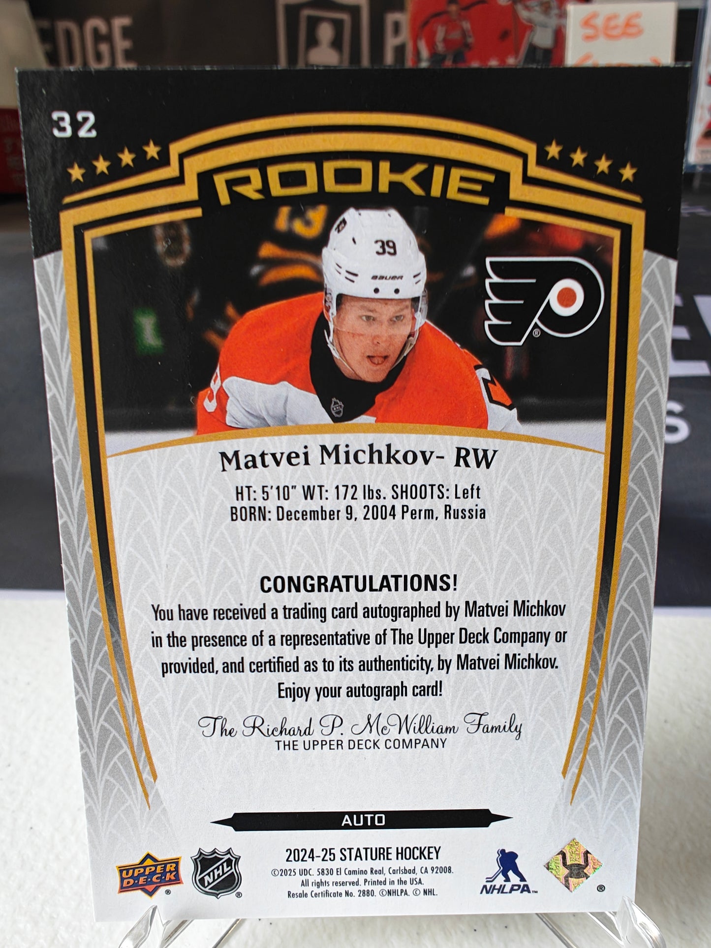 Matvei Michkov Rookie Auto Upper Deck Stature 2024-25 SSP ON CARD AUTO Flyers RC (Copy)