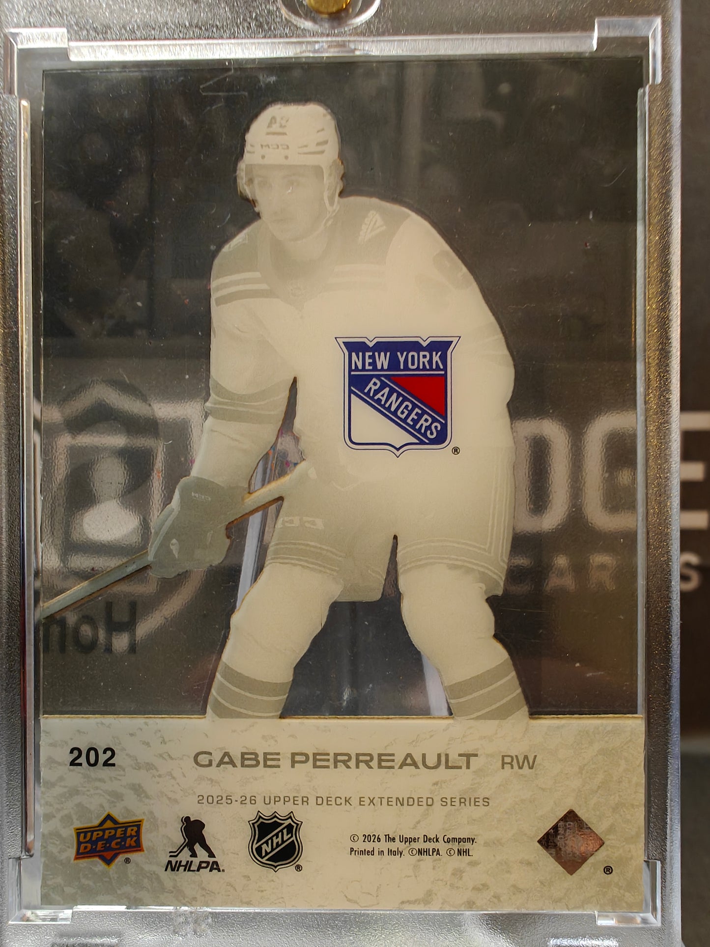 2025-26 UD Extended Series Acetate Young Guns Gabe Perreault RC SSP Rangers