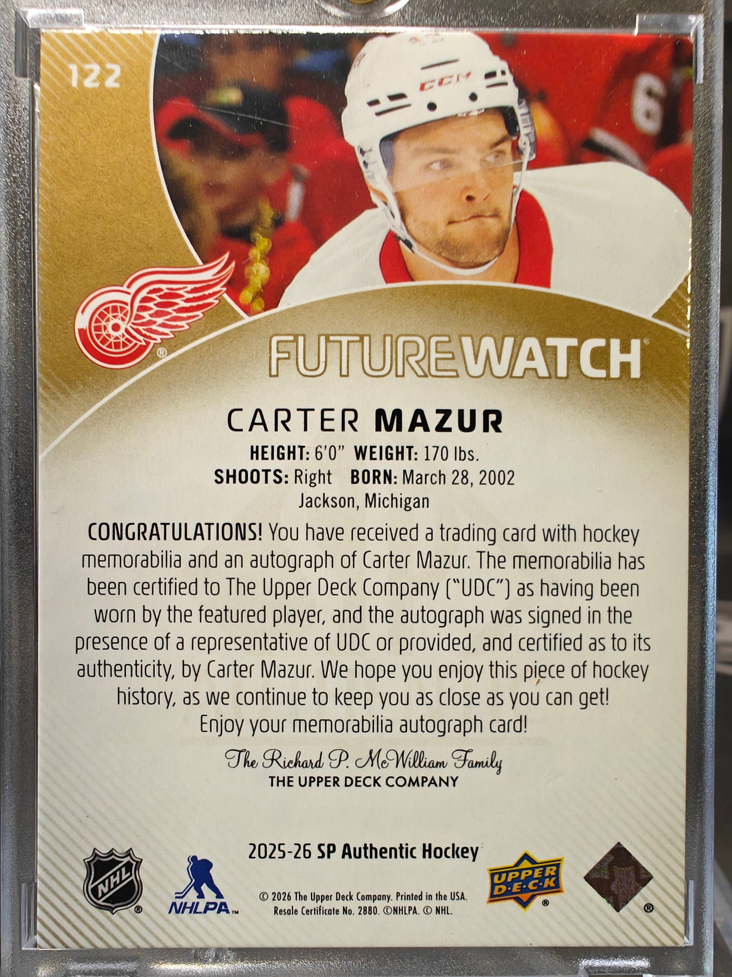 2025-26 Ultimate Carter Mazur Future Watch Patch Auto 65/100