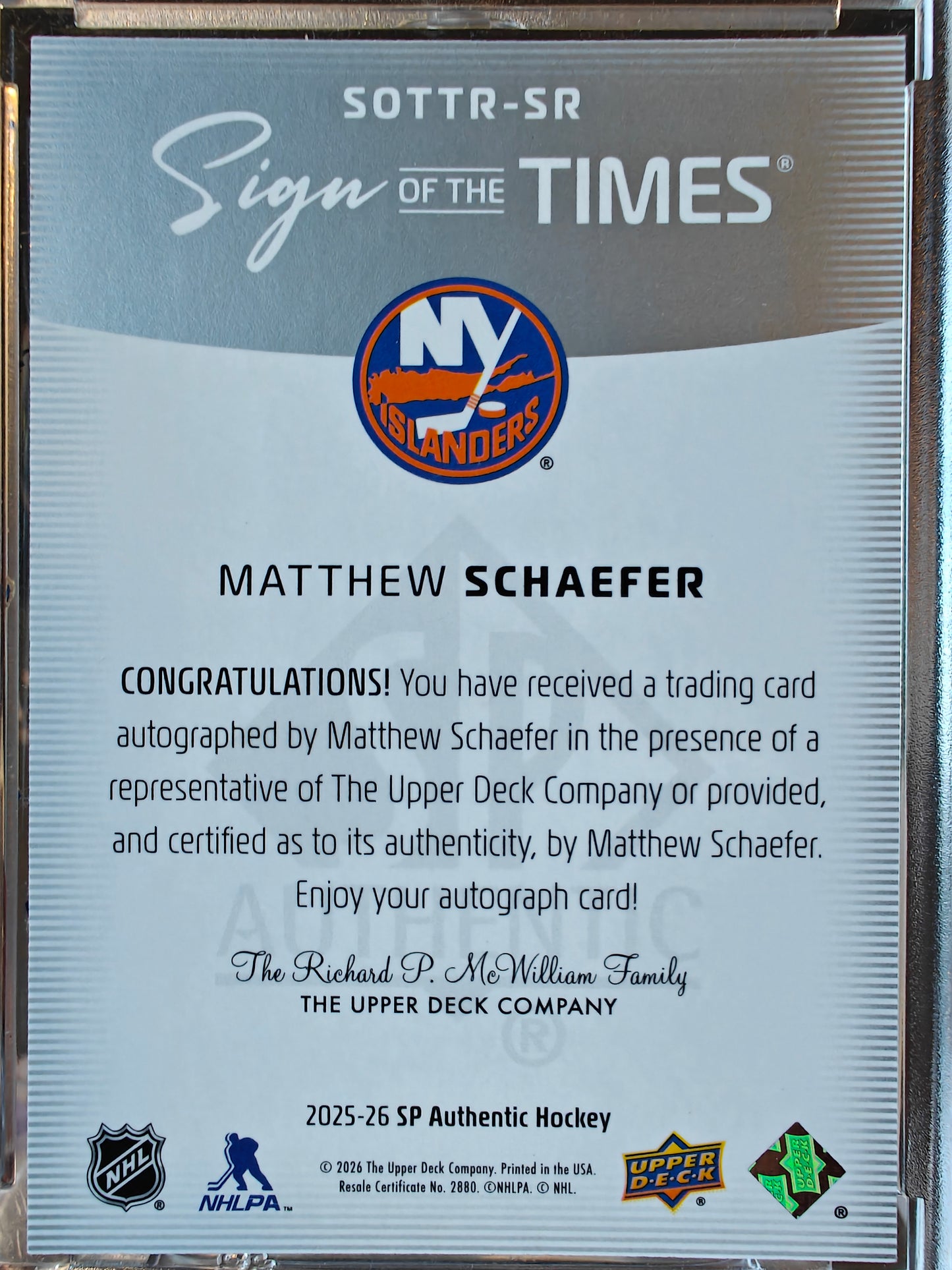 2025-26 Matthew Schaefer Sign of the times Auto