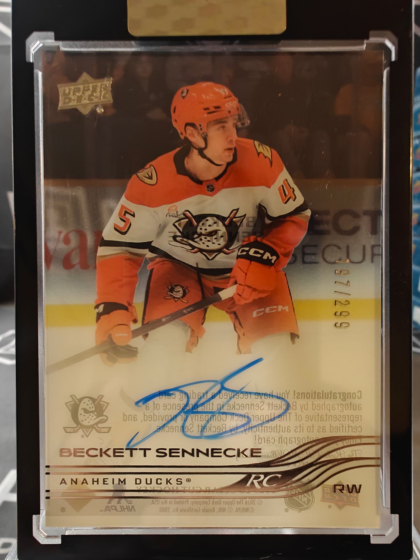 2025-26 Upper Deck Clear Cut Hockey Beckett Sennecke Rookie /299