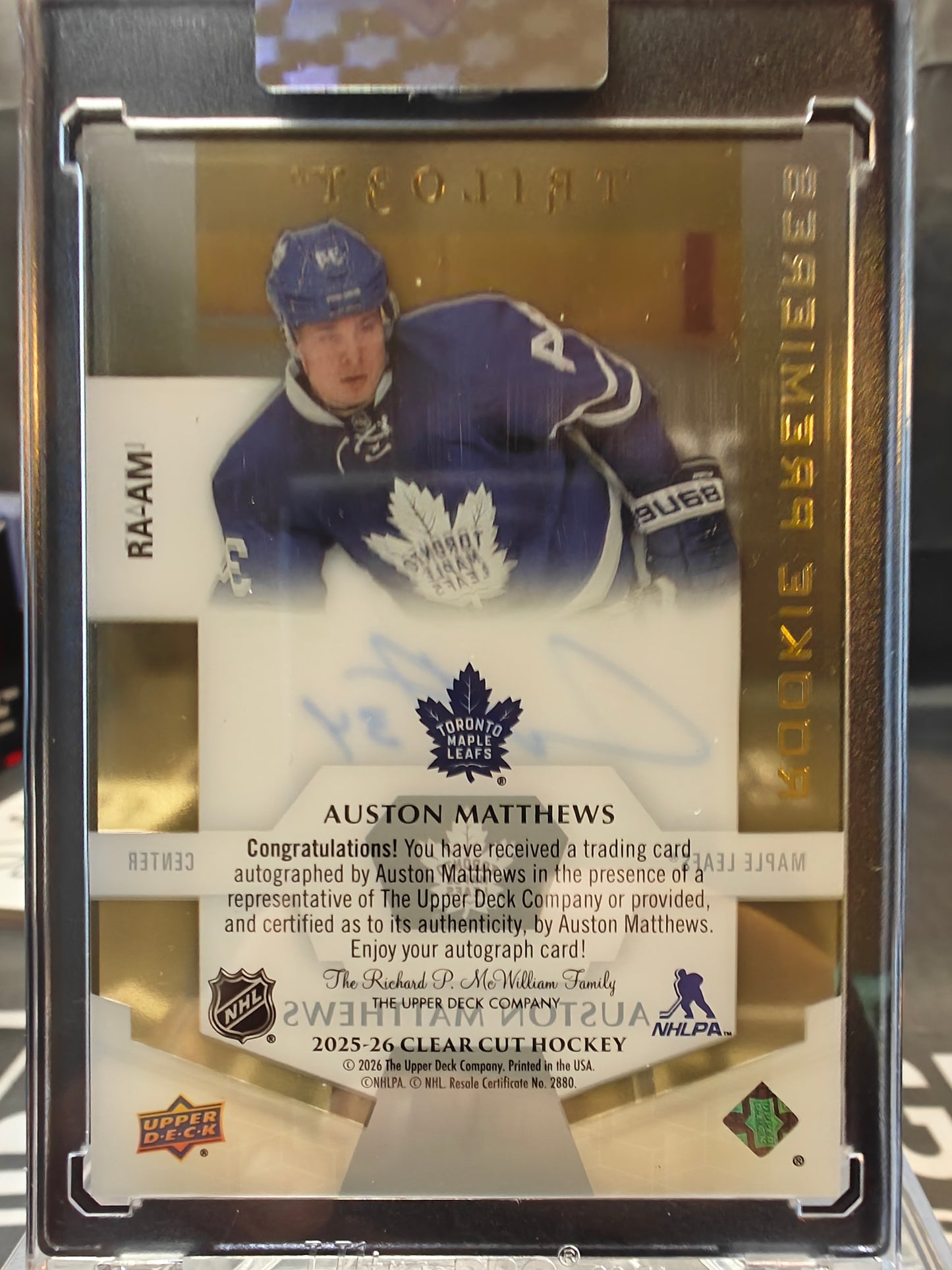 2025-26 Upper Deck Clear Cut Hockey Auston Matthews Rookie Premieres Trilogy