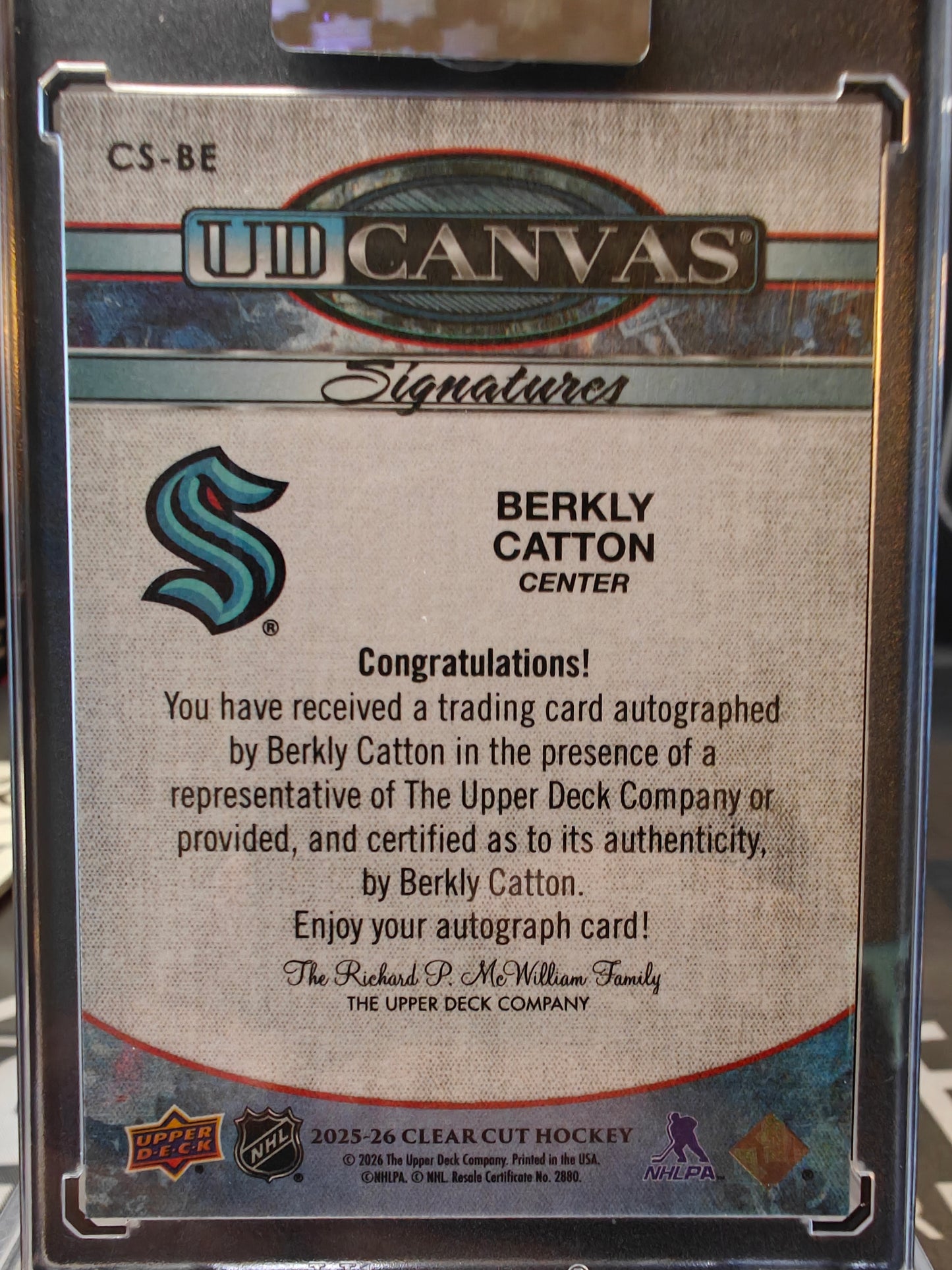2025-26 Upper Deck Clear Cut Hockey Berkly Catton UD Canvas