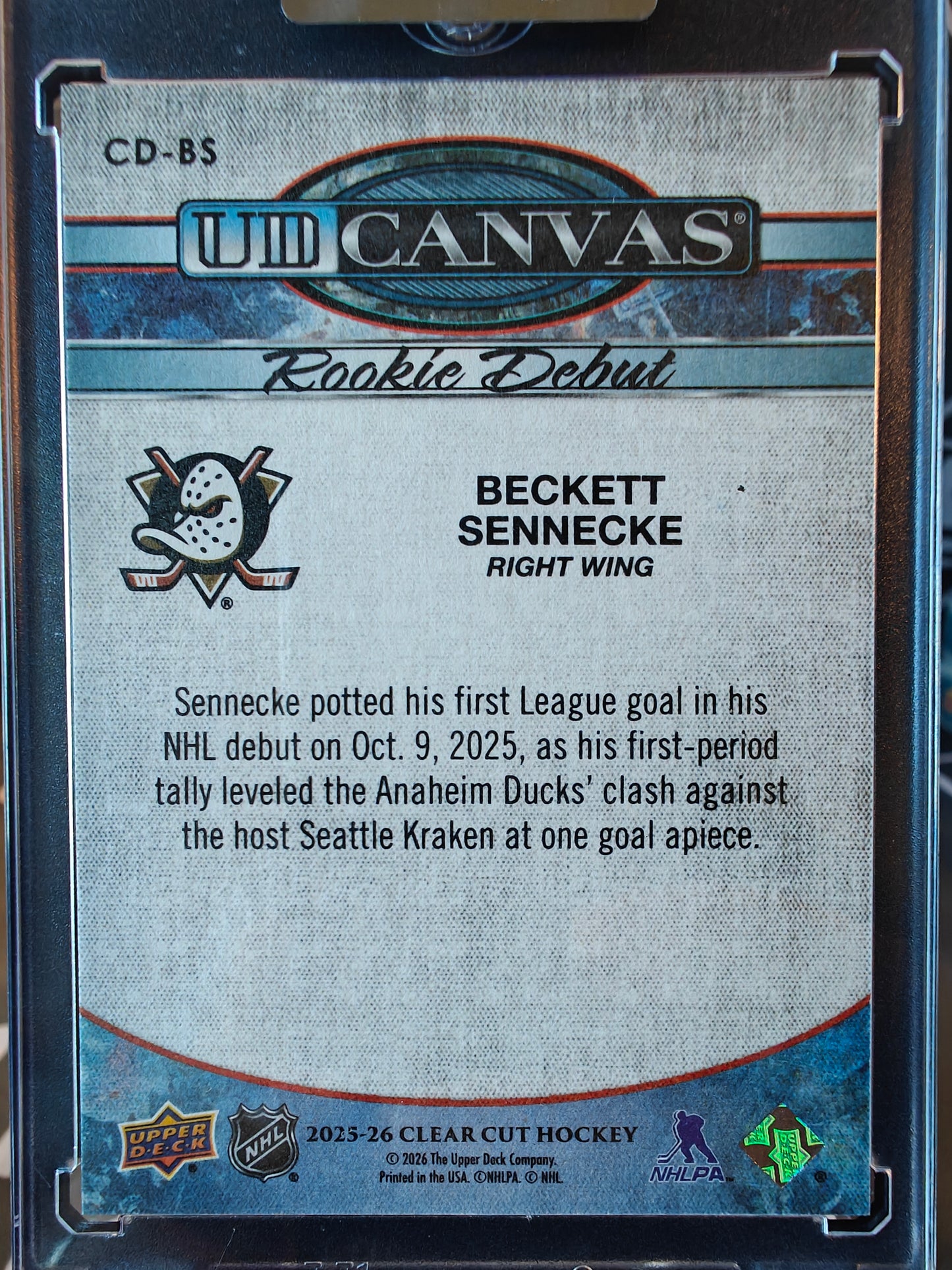 Beckett Sennecke UD Canvas Rookie Debut Ducks