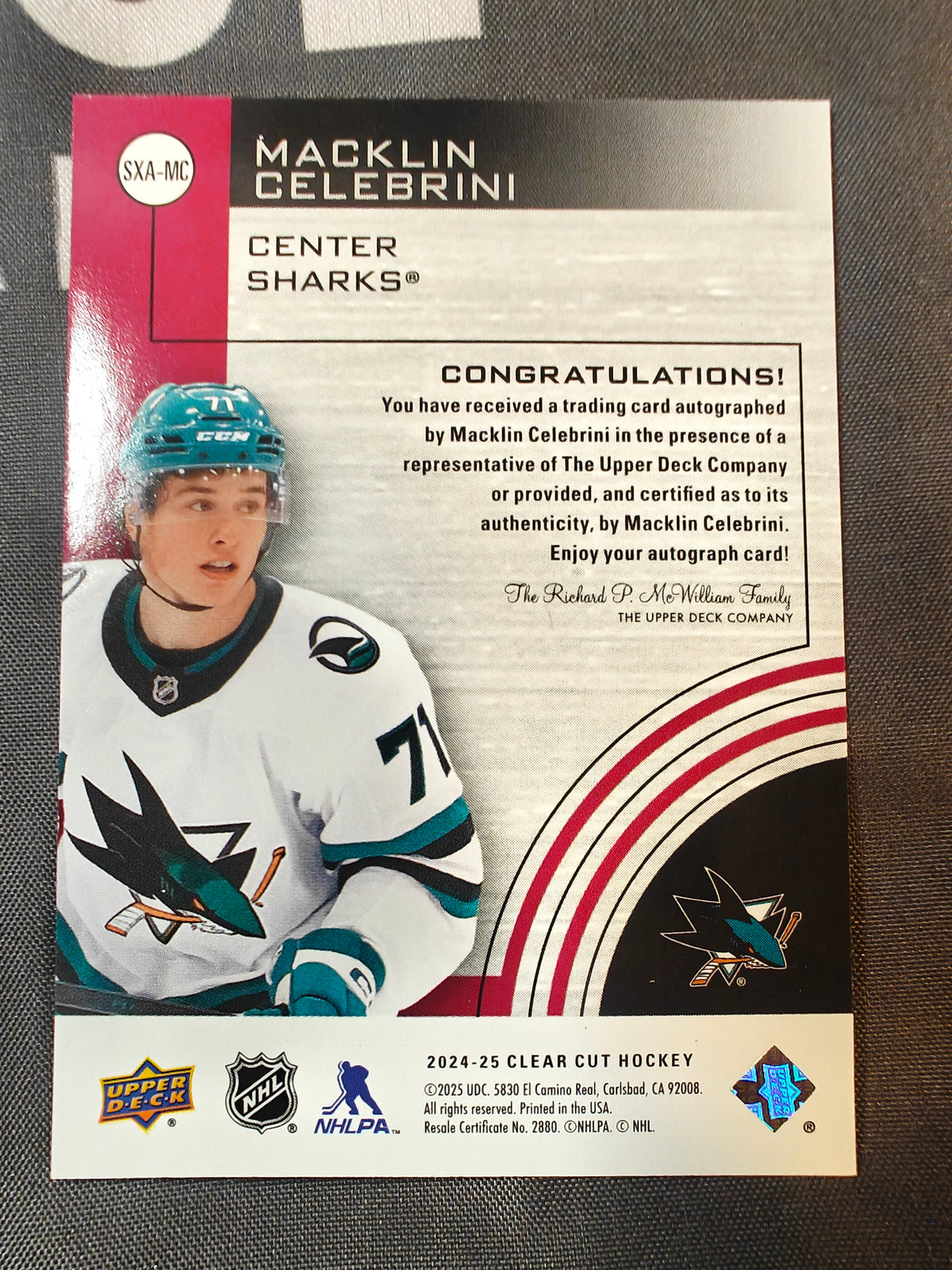 Macklin Celebrini SpXcitement Clear Cut Auto Rookie