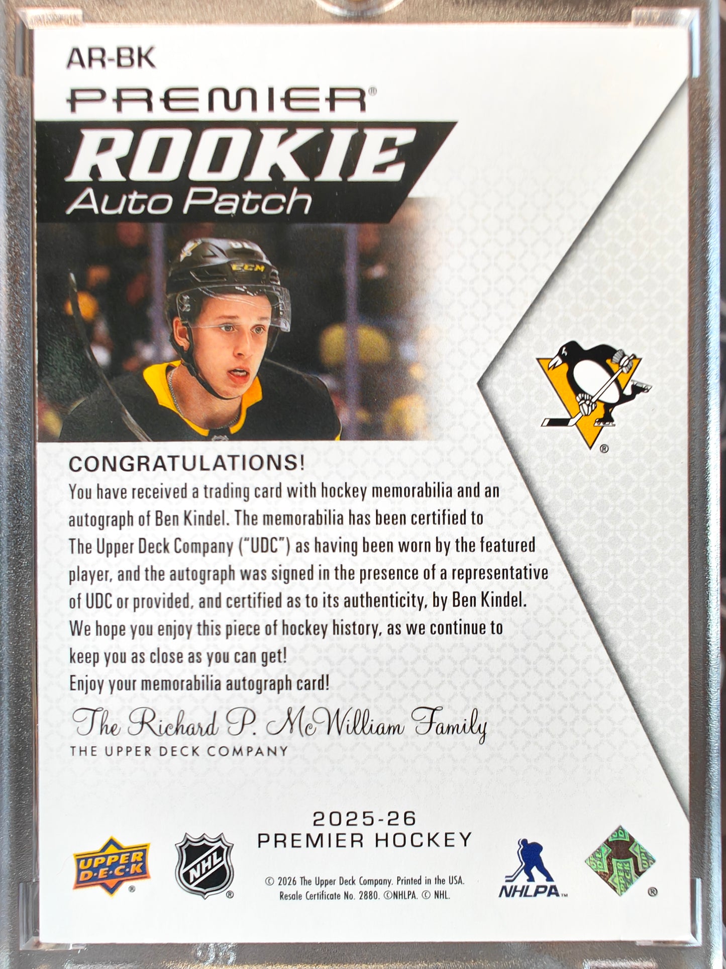 2025-26 Upper Deck Premier Ben Kindel Rookie Patch Auto /249