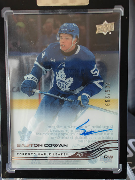 2025-26 Upper Deck Clear Cut Easton Cowan Rookie Auto 206/299 CC-EC Maple Leafs