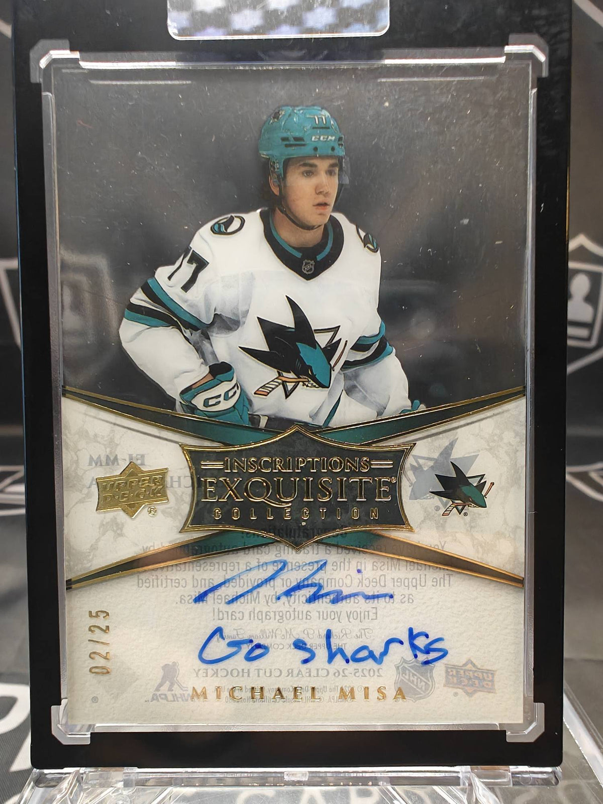 2025-26 Upper Deck Clear Cut Hockey Michael Misa Exquisite Collection Inscriptions Auto /25