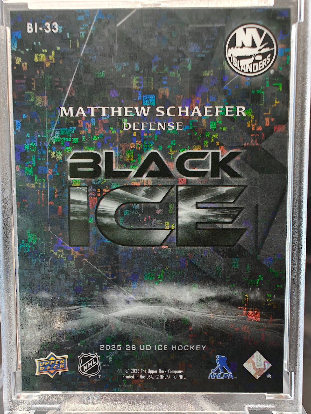 Matthew Schaefer 2025-26 Upper Deck Ice Black Ice BI-33 back