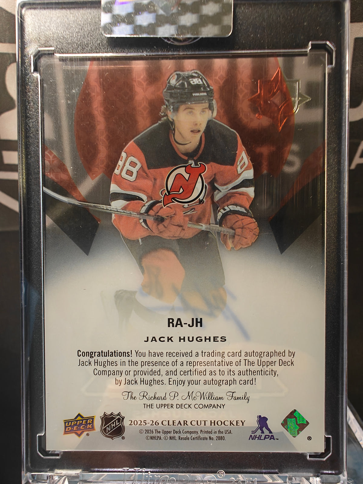Jack Hughes 2025-26 Clear Cut Radiant Auto back