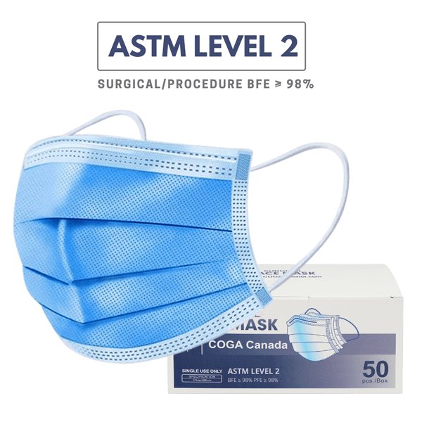 50 pack - Black - Surgical Face Masks (ASTM Level 2)