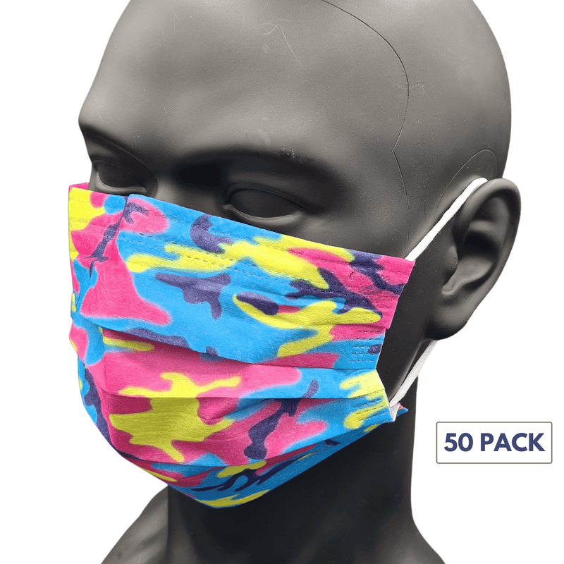50PCS Disposable Face Mask Rainbow Colors 3-Layer Individually Wrapped Soft  Elastic Earloop Nonwoven Fabrics (Random Rainbow Patterns & Colors)