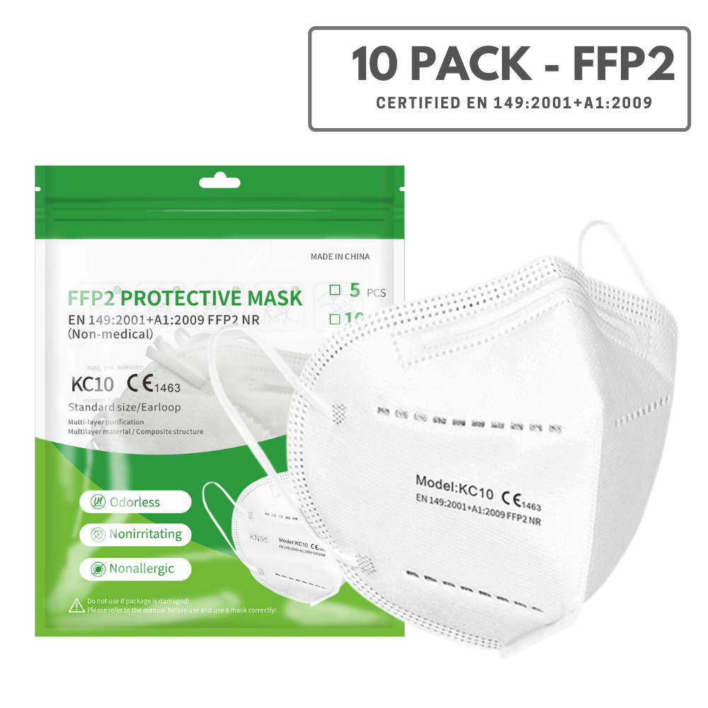 10 Pack (Black) - FFP2 Disposable Face Mask (Europe EN149 Certified) KN95